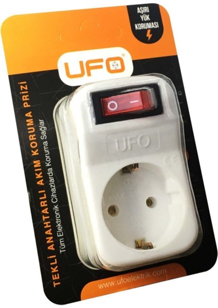 Akım Korumalı Priz Ufo Beyaz Renk Tekli Anahtarlı Beyaz Elektrik Prizi Akım Korumalı
