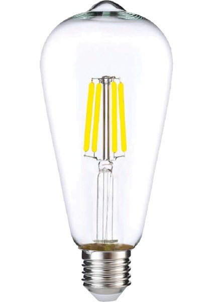 Dekoratif Rustik LED Armut Ampul E27 ST64 6W 6500K Beyaz Işık ERD-209 Tekli Beyaz Işık E27 Filament