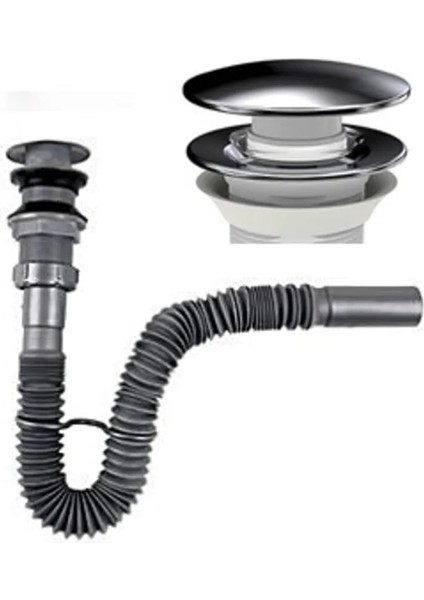 Gri Koku Önleyicili Pop-Up Bas Aç Körüklü Lavabo Gider Sifonu Gider Borusu Tr