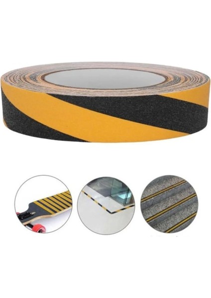 Suya Dayanıklı Merdiven - Zemin Kaydırmazlık Bantı Sarı/siyah 24MMX10MT - Iç ve Dış Mekan Kullanım- fırsatları