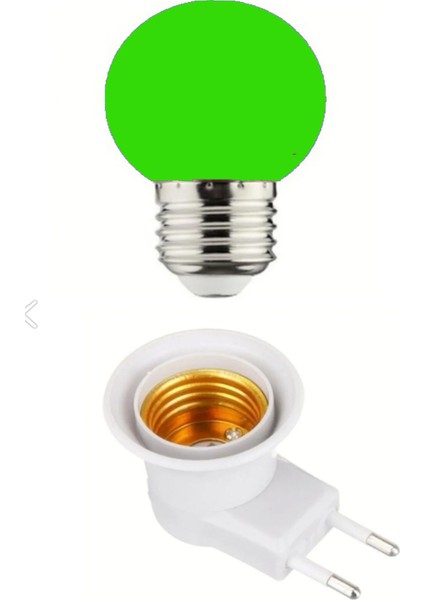 Açma Kapama Anahtarlı Duy Fişli + 1W Tasarruflu E27 LED Gece Lambası Yeşil Işık Tekli Sarı Işık E27