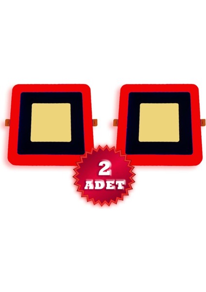 2 Adet Çift Renkli 3 3 W LED Panel Sıva Altı Kare Spot Armatür (Kırmızı - Gün Işığı)
