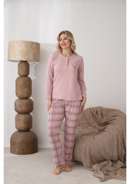 Kadın Pamuk'lu Düğme Yaka Raporlu Interlok Kışlık Pijama Takımı 0108 - 1 Adet modelleri