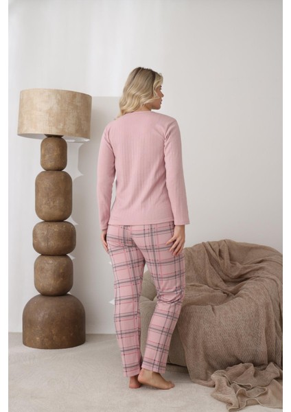 Kadın Pamuk'lu Düğme Yaka Raporlu Interlok Kışlık Pijama Takımı 0108 - 1 Adet fırsatları
