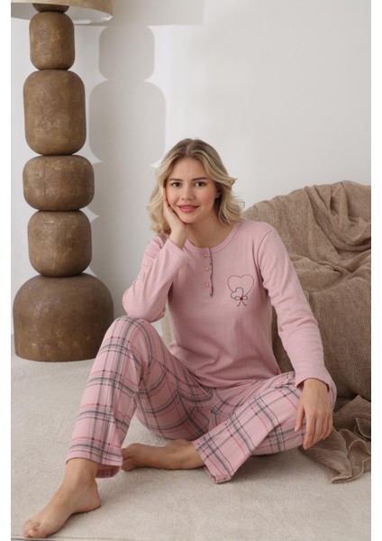 Kadın Pamuk'lu Düğme Yaka Raporlu Interlok Kışlık Pijama Takımı 0108 - 1 Adet indirimleri