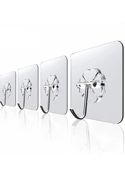 10 Adet Şeffaf Yapışkanlı Duvar Askısı, Vantuz, Kanca Mutfak, Banyo Askılık Güçlü Aksesuar 6X6CM