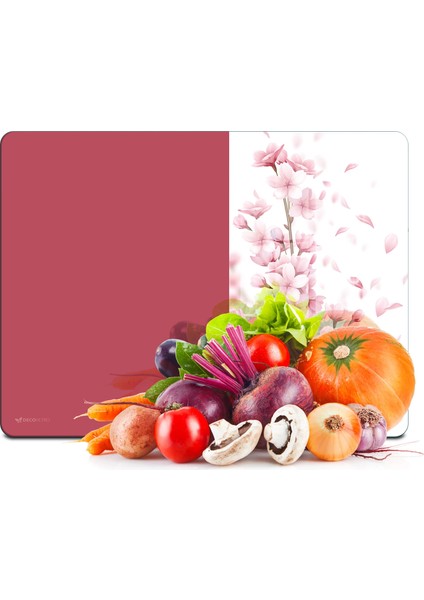 Cam Kesme Tahtası ve Sunumluk ve Sunum Tabağı Vintage Pembe Çiçekler 30X40 cm
