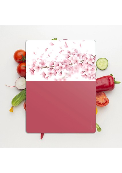 Cam Kesme Tahtası ve Sunumluk ve Sunum Tabağı Vintage Pembe Çiçekler 30X40 cm modelleri