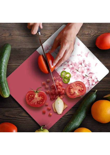 Cam Kesme Tahtası ve Sunumluk ve Sunum Tabağı Vintage Pembe Çiçekler 30X40 cm fırsatları