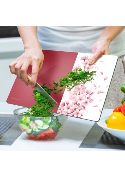 Cam Kesme Tahtası ve Sunumluk ve Sunum Tabağı Vintage Pembe Çiçekler 30X40 cm indirimleri