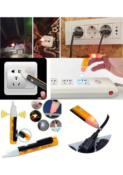 Pilli LED Işıklı, Sesli Temassız Faz Kontrol Kalemi Dijital Ölçüm Cihazı (2 Adet Aaa Pil ) Orta Boy fırsatları