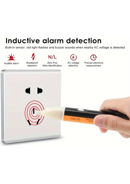 Pilli LED Işıklı, Sesli Temassız Faz Kontrol Kalemi Dijital Ölçüm Cihazı (2 Adet Aaa Pil ) Orta Boy