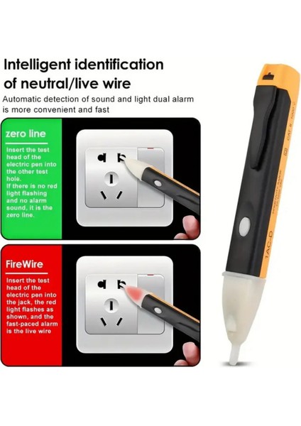 Pilli LED Işıklı, Sesli Temassız Faz Kontrol Kalemi Dijital Ölçüm Cihazı (2 Adet Aaa Pil ) Orta Boy