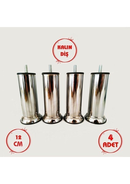 Baza Koltuk Kanepe Ayağı Civatalı 12 cm (4 Adet) 3/8 Kalın Diş Gri 4'lü Koltuk Ayağı