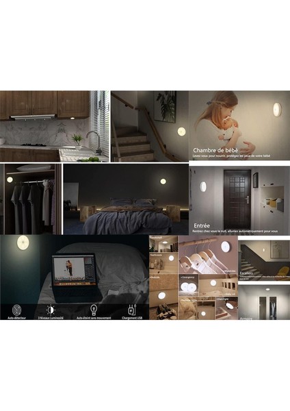 1 Adet Hareket Sensörlü Şarjlı Spot Lamba Mıknatıslı LED 8,5 cm Sensörlü Lamba Sensörlü Aydınlatma Y