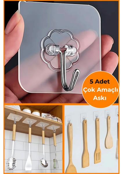 5 Adet Güçlü Şeffaf Duvar Askısı Askılığı Yapışkan Vantuz Kanca Mutfak Banyo Aksesuar Tr