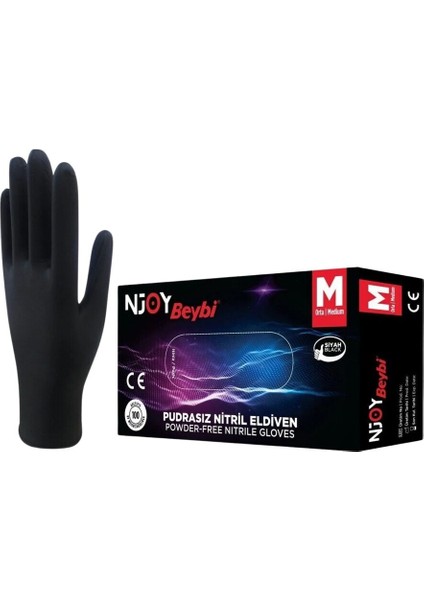 Muayene Eldiveni Medium Pudrasız Njoy Nitril Siyah (100 Lü Paket) Siyah