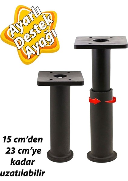 Modül Ayarlanabilir Destek Ayağı 15 x 23 cm Siyah Ayak Mobilya Kanepe Baza Koltuk Ünite Ayakları Siy