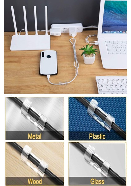 20LI Şeffaf Kablo Sabitleyici Düzenleyici Klips Duvar Fayans Cam Yapışkanlı Kablo Tutucu Toparlayıcı