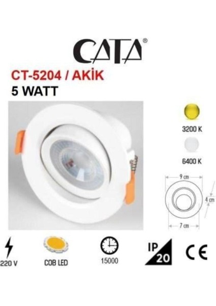 Ct 5204 Akik 5 Watt Beyaz Gövde Cob LED Armatür Lamba Ampul Beyaz , Gün Işığı Spot Lamba Gün Işığı G fiyatları