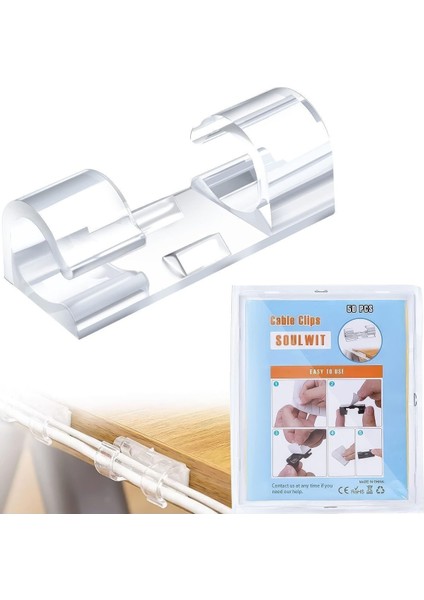 40 Adet Kablo Düzenleyici Klipsler Kablo Sabitleyici Duvar Fayans Cam Kablo Tutucu Yapışkanlı Klips