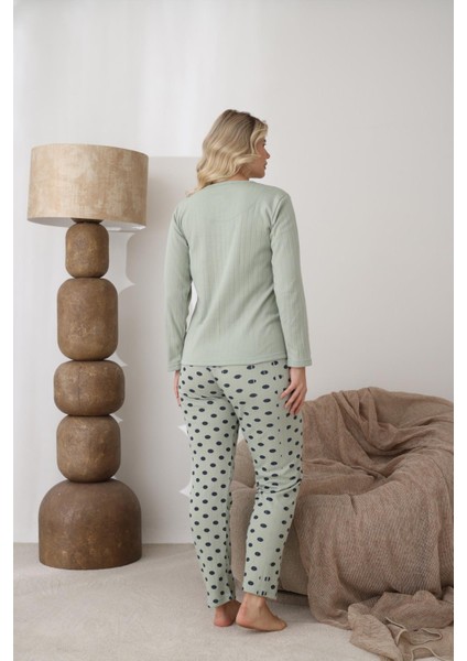 Kadın Pamuk'lu Düğme Yaka Raporlu Interlok Kışlık Pijama Takımı 0111 - 1 Adet indirimleri