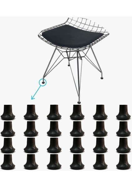 Tel Sandalye Pabucu Çizme Model Siyah 10 mm (24 Adet) Keçeler Turkuaz