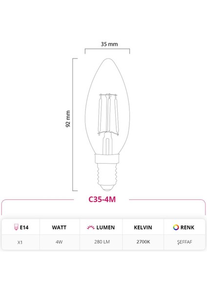 4W 220V E14 Rustik C35 LED Mum Ampul C35-4M Tekli Sarı Işık E14 Rustik Ampul 4 Watt Yok A'dan G'ye F fiyatları