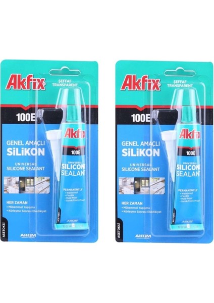 Akfix SA-111 Genel Amaçlı 50 ml Şeffaf Tüp Silikon 2 Adet
