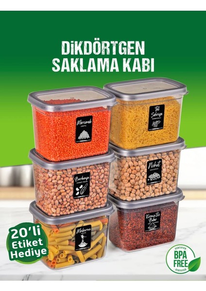 6 Adet 12 Parça 1,2 Litre Dikdörtgen Erzak Bakliyat Saklama Kabı Seti 20 Etiket Hediyeli fiyatları