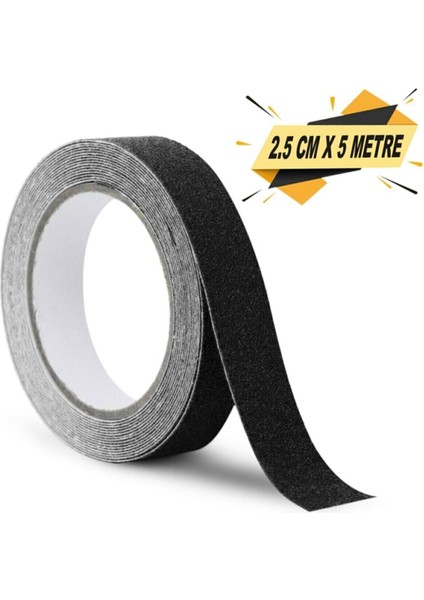Merdiven Zemin Kaydırmaz Bant Yapışkanlı Kaymaz Bant Siyah 2.5 cm x 5 Metre Tamir Bandı Siyah