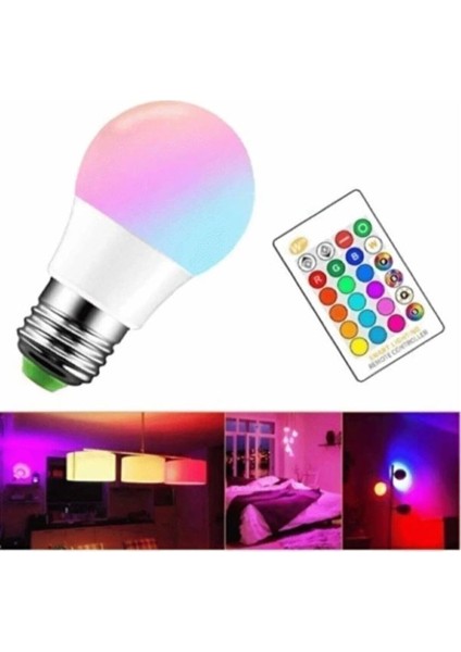 Uzaktan Kumandalı Çok Renkli 9W 6500K+RGB Ampül Tekli Beyaz Işık E27 LED Ampul 9 Watt Var