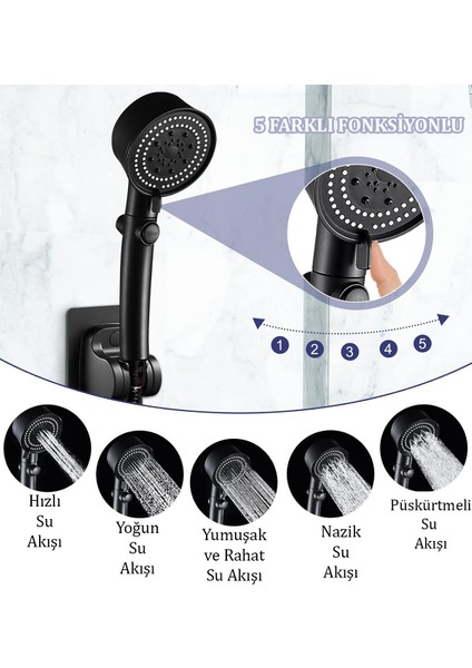 Banyo Duş Başlığı Ayarlanabilir Yüksek Basınçlı Yağmurlama Tepe Duş Sistemi Aç Kapa El Duşu Hortum D