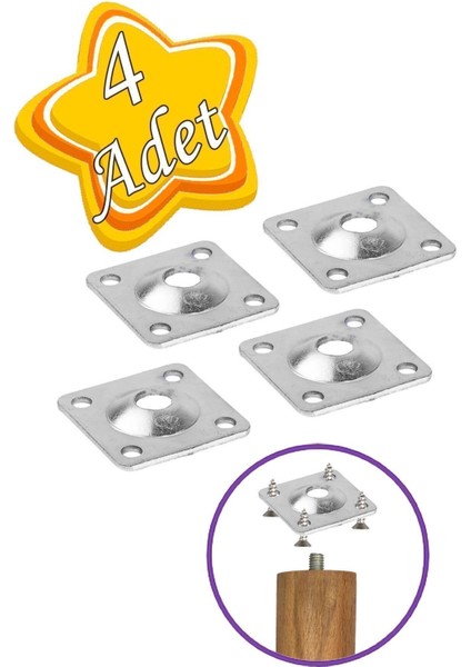 Mobilya Baza Koltuk Zigon Sehpa Ayağı Metal Bağlantı Aparatı Düz Ayak Tabanı M8 Civatalı (4 Adet) Gü