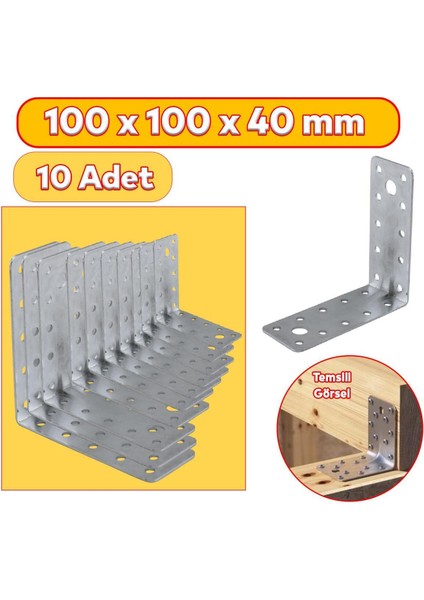 10 Adet Mobilya Dolap Duvar Sabitleme Metal Köşebent 100X100X40 mm Bağlantı Aparatı L Demiri Gönye M