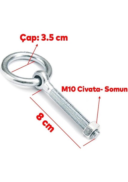 Halkalı Civata+Somun+(Pul Hediyeli) M10X8CM Metal+Sabitleme+Tavan Kancası (2ADET) Civata