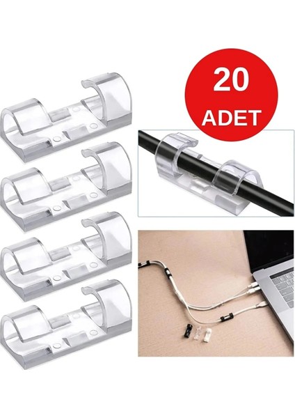 20LI Şeffaf Kablo Sabitleyici Düzenleyici Klips Duvar Fayans Cam Yapışkanlı Kablo Tutucu
