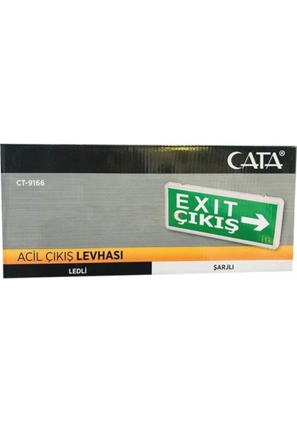 9166 Exıt Çıkış Armatürü Ledli 3 Saat Şarjlı Sağ Sol Yönlü Levha Tekli Beyaz Işık E27 LED Ampul 3 Wa fiyatları