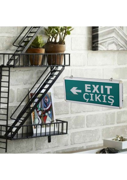 9166 Exıt Çıkış Armatürü Ledli 3 Saat Şarjlı Sağ Sol Yönlü Levha Tekli Beyaz Işık E27 LED Ampul 3 Wa modelleri