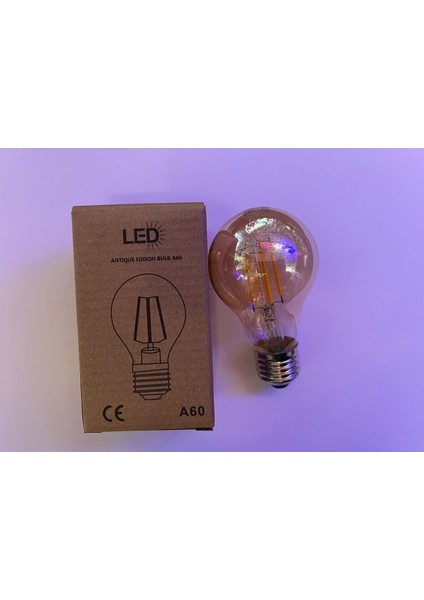 A60 Filament Edison Tip Rustik E-27 Amber Cam Amber Işık Dimmerli 4 Watt 1800 Kelvin LED Ampul Tekli
