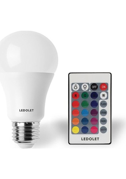 Ledolet Rgb LED Ampul 9 W E27 Duy Dımmerlı Uzaktan Kumandalı Beyaz Işık E27 LED Ampul 9 Watt Var