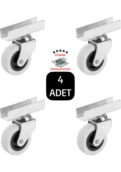 Döner Uzun U Tablalı 50'lik 18 mm Suntaya Geçmeli Bilyalı Masa Dolap Sehpa Mobilya Tekeri 4 Adet 4'l