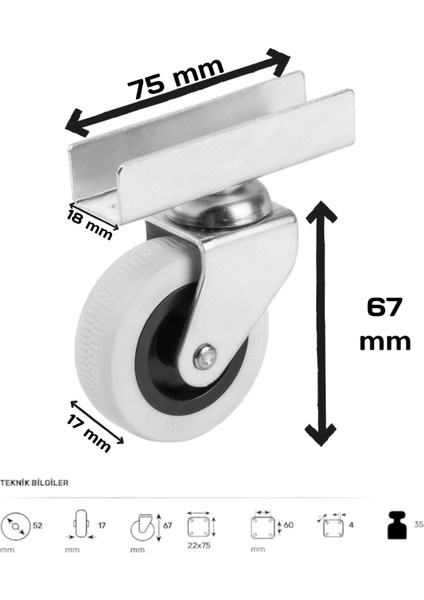Döner Uzun U Tablalı 50'lik 18 mm Suntaya Geçmeli Bilyalı Masa Dolap Sehpa Mobilya Tekeri 4 Adet 4'l fiyatları