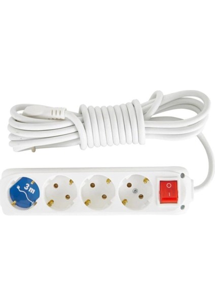 Grup Priz 4'lü - (3 Metre) Ara Kablo Anahtarlı Topraklı Seyyar Ara Kablolu Uzatma Kablosu Üçlü Piriz