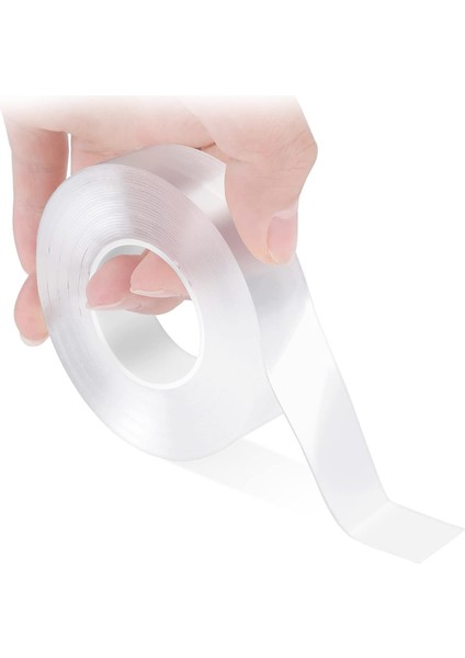Çift Taraflı Bant 1 Metre Şeffaf Yapışkan Şerit Çok Amaçlı Çerçeve Tablo Priz Asma Yapıştırma Bandı