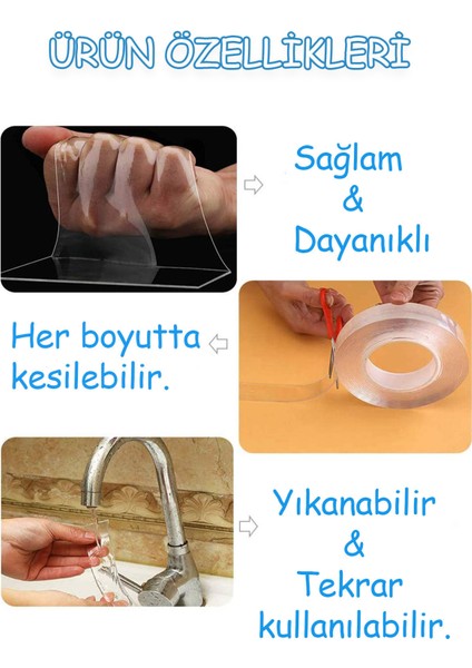 Çift Taraflı Bant 1 Metre Şeffaf Yapışkan Şerit Çok Amaçlı Çerçeve Tablo Priz Asma Yapıştırma Bandı fırsatları