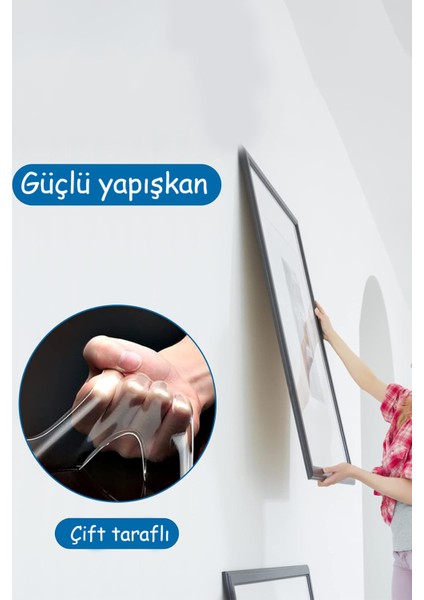 Çift Taraflı Bant 1 Metre Şeffaf Yapışkan Şerit Çok Amaçlı Çerçeve Tablo Priz Asma Yapıştırma Bandı