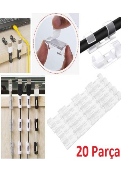 Kablo Sabitleyici Klipsler 20 Adet Kablo Düzenleyici Duvar Fayans Cam Kablo Tutucu Yapışkanlı Klips