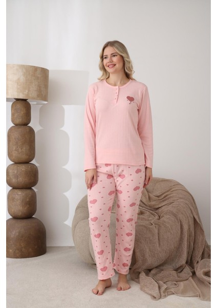 Kadın Pamuk'lu Düğme Yaka Raporlu Interlok Kışlık Pijama Takımı 0112 - 1 Adet modelleri