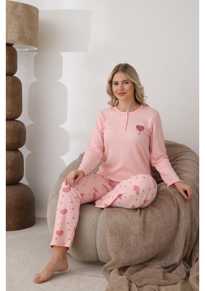 Kadın Pamuk'lu Düğme Yaka Raporlu Interlok Kışlık Pijama Takımı 0112 - 1 Adet indirimleri